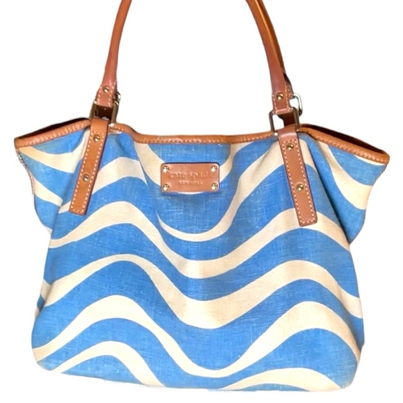 kate spade Handbags - Kate Spade New York Beach Wave Canvas Tote Bag Blue White